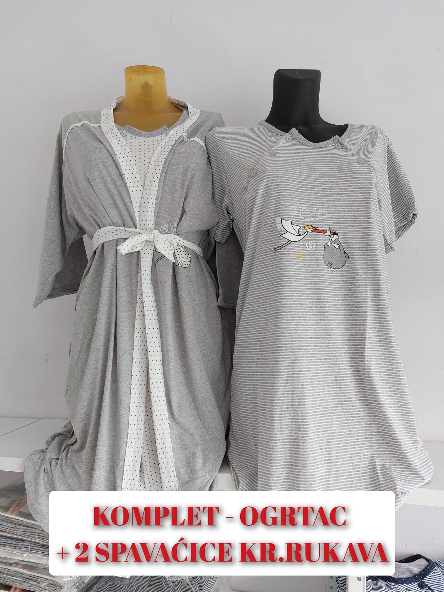 KOMPLET ZA RODILIŠTE - OGRTAČ + 2 SPAVAĆICE KARTKIH RUKAVA