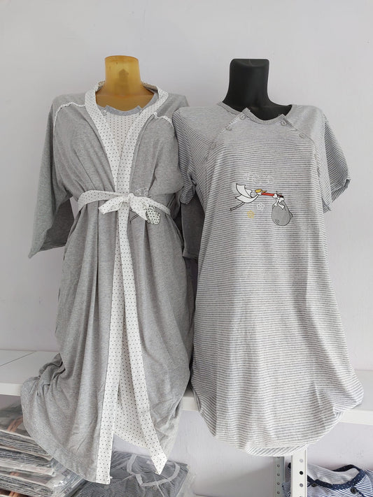 KOMPLET ZA RODILIŠTE - OGRTAČ + 2 SPAVAĆICE KARTKIH RUKAVA