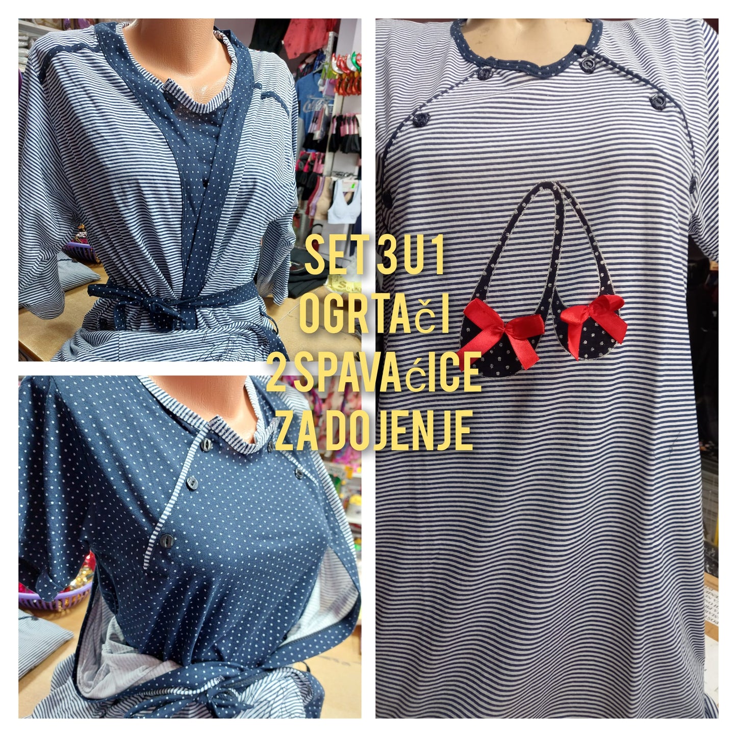 KOMPLET ZA TRUDNICE - SET OGRTAČ I 2 SPAVAĆICE KRATKIH RUKAVA