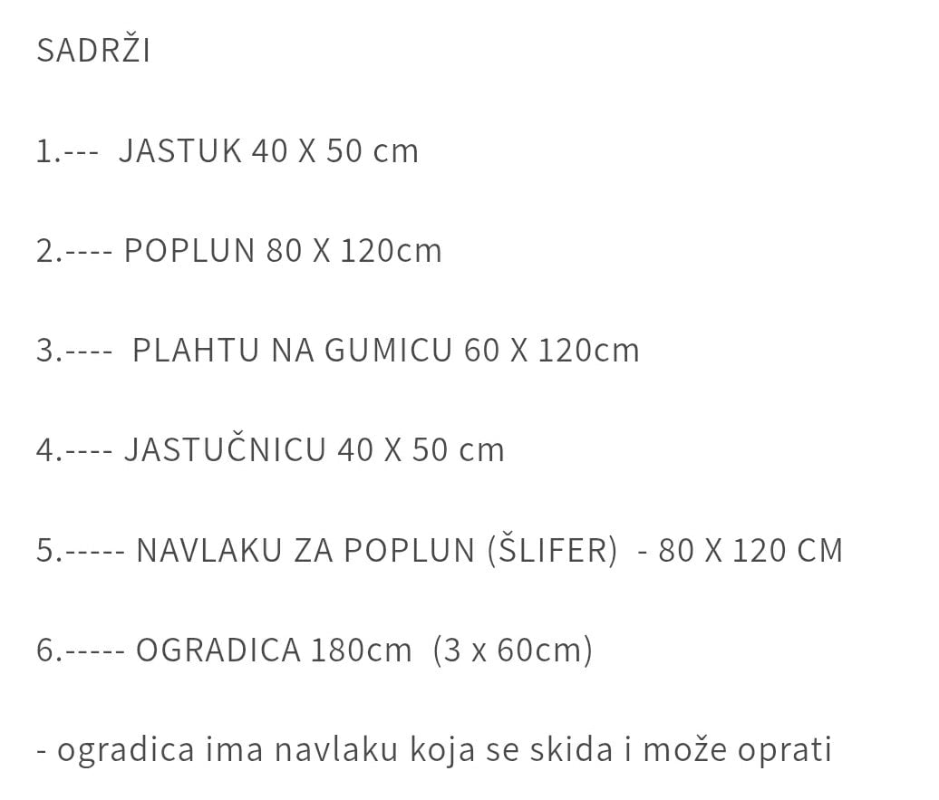POSTELJINA ZA KINDERBET 6 DIJELOVA