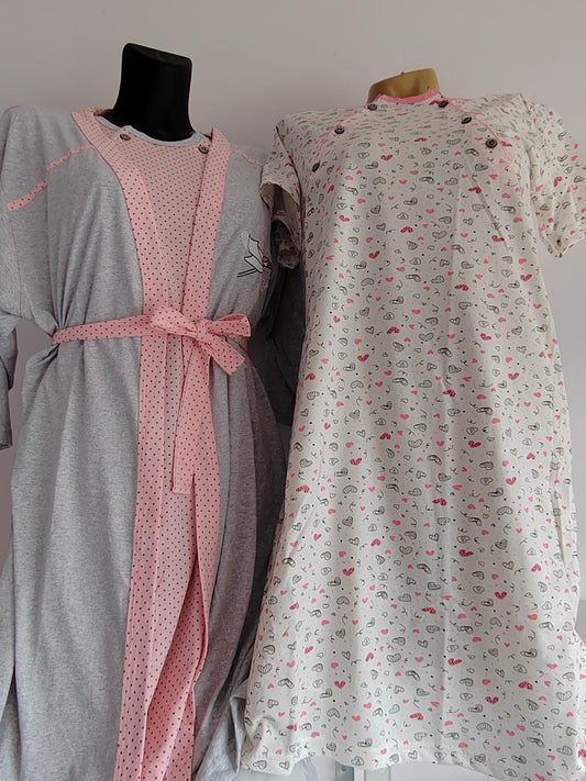 KOMPLET ZA TRUDNICE - SET OGRTAČ I 2 SPAVAĆICE KRATKIH RUKAVA